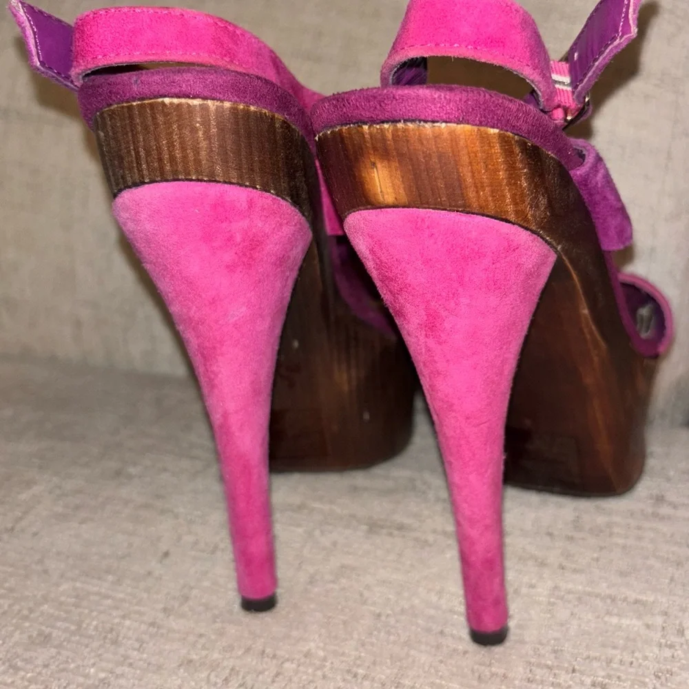 Bakers 6 Vintage Baja Platform Heels Pink Purple Suede Wood Platform Barbie Y2K